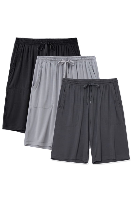 Men's Pajama bottoms Bamboo Rayon Sleep Shorts Soft Comfy Lounge Pants Sleeping Shorts for Men with Pockets 3 Pack(3A,L）