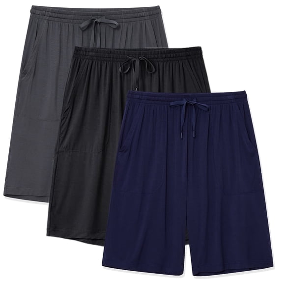EA'S SECRET Men's Pajama bottoms Bamboo Rayon Sleep Shorts Soft Comfy Lounge Pants Sleeping Shorts for Men with Pockets 3 Pack(3C,L)
