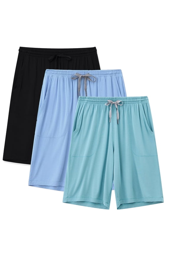 Men's Pajama bottoms Bamboo Rayon Sleep Shorts Soft Comfy Lounge Pants Sleeping Shorts for Men with Pockets 3 Pack(3D,S）