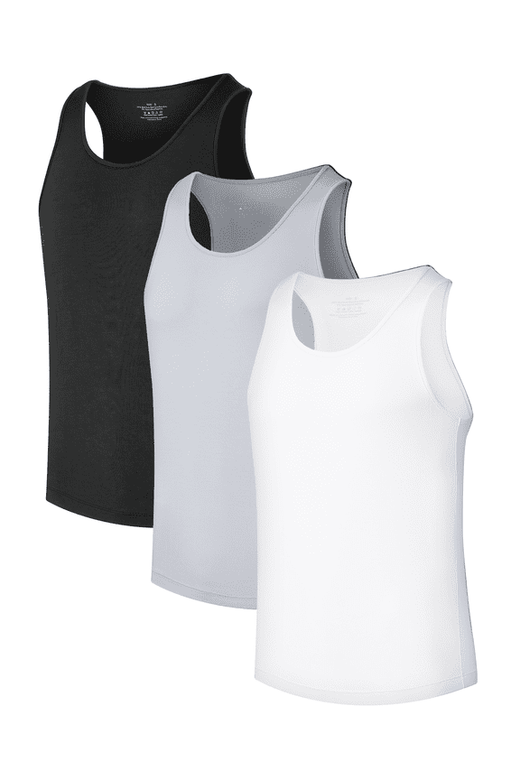 Men's Sleeveless Undershirts Slim Fit Bamboo Rayon Tank Tops Men Crew Neck Stretchy Tank Shirts 3 Pack (3C,XL)