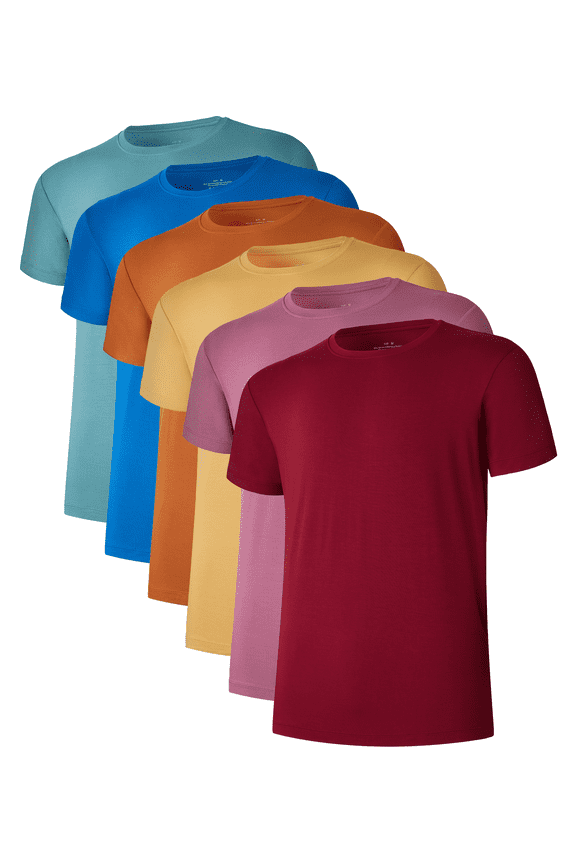 Men's Undershirts Bamboo Moisture-Wicking Crewneck T Shirts, Slim Fit Stretch Soft Tees for Men, 3 or 6 Pack(6A,L)