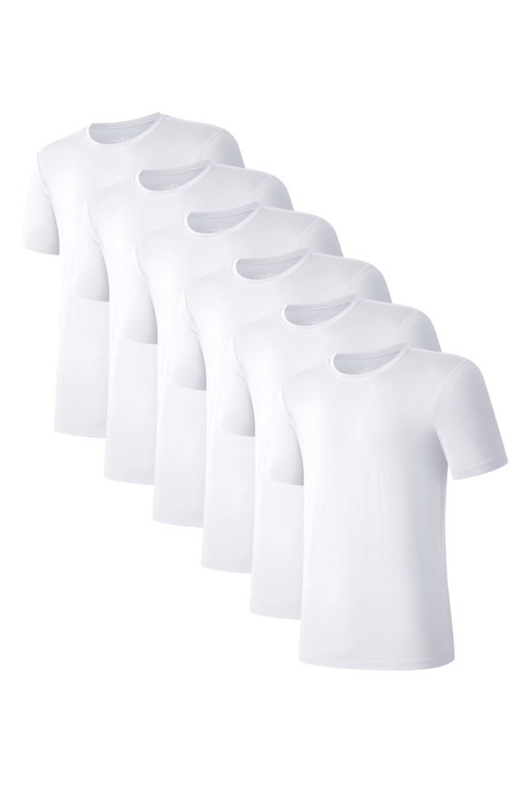 Men's Undershirts Bamboo Moisture-Wicking Crewneck T Shirts, Slim Fit Stretch Soft Tees for Men, 3 or 6 Pack(6White, 2XL)