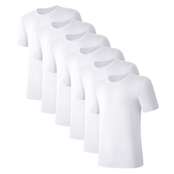 EA'S SECRET Men's Undershirts Bamboo Moisture-Wicking Crewneck T Shirts, Slim Fit Stretch Soft Tees for Men, 3 or 6 Pack(6White, L)
