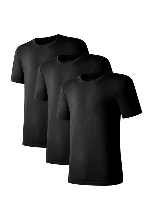 Men's Undershirts Bamboo Moisture-Wicking Crewneck T Shirts, Slim Fit Stretch Soft Tees for Men, 3 or 6 Pack(Black, M)