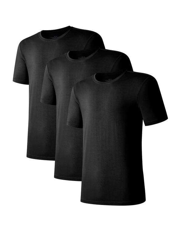 Men's Undershirts Bamboo Moisture-Wicking Crewneck T Shirts, Slim Fit Stretch Soft Tees for Men, 3 or 6 Pack(Black, M)