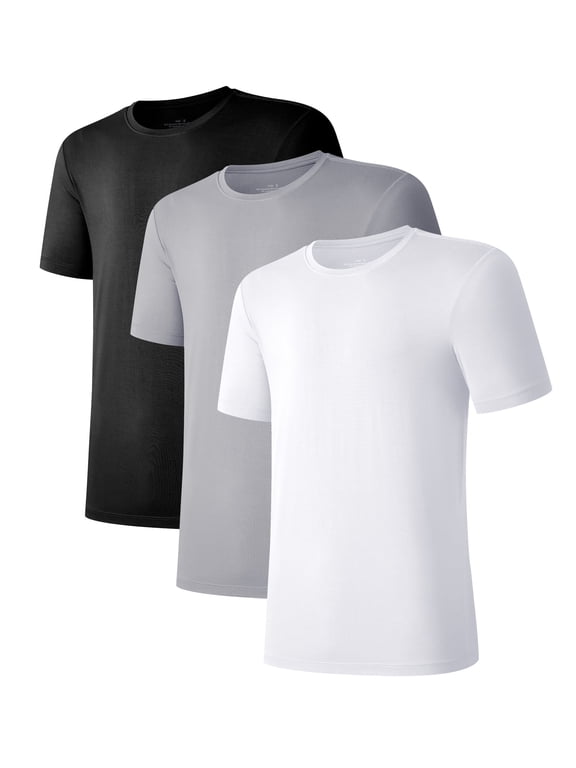 Men's Undershirts Bamboo Moisture-Wicking Crewneck T Shirts, Slim Fit Stretch Soft Tees for Men, 3 or 6 Pack(Black/White/Gray, L)