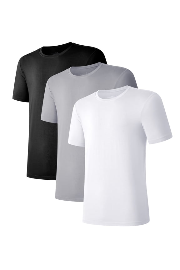 Men's Undershirts Bamboo Moisture-Wicking Crewneck T Shirts, Slim Fit Stretch Soft Tees for Men, 3 or 6 Pack(Black/White/Gray, M)