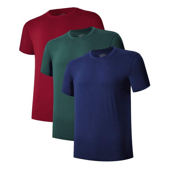 EA'S SECRET Men's Undershirts Bamboo Moisture-Wicking Crewneck T Shirts, Slim Fit Stretch Soft Tees for Men, 3 or 6 Pack(Navy/Wine Red/Army Green,XL)