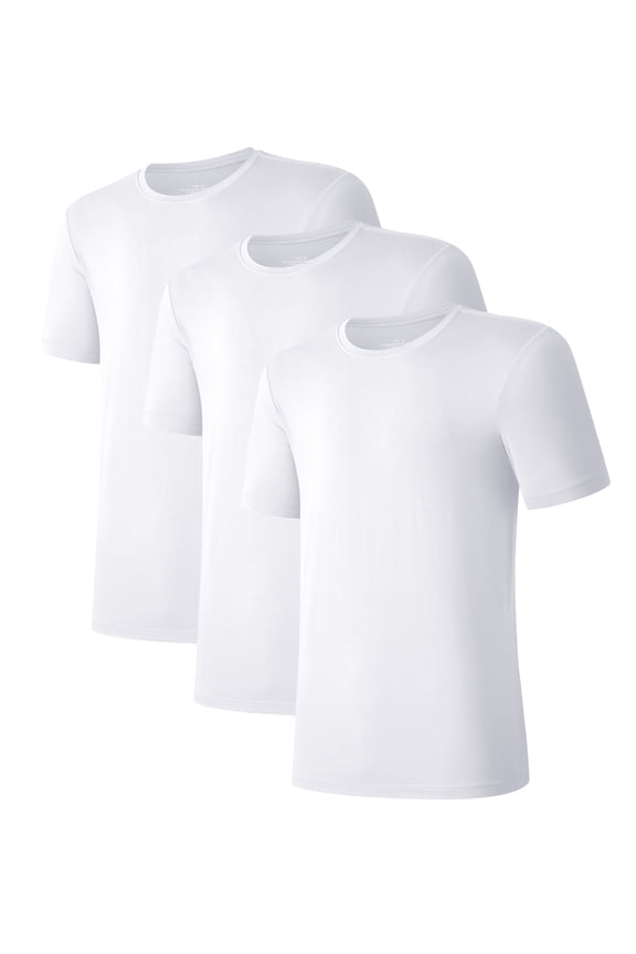 Men's Undershirts Bamboo Moisture-Wicking Crewneck T Shirts, Slim Fit Stretch Soft Tees for Men, 3 or 6 Pack(White, 2XL)