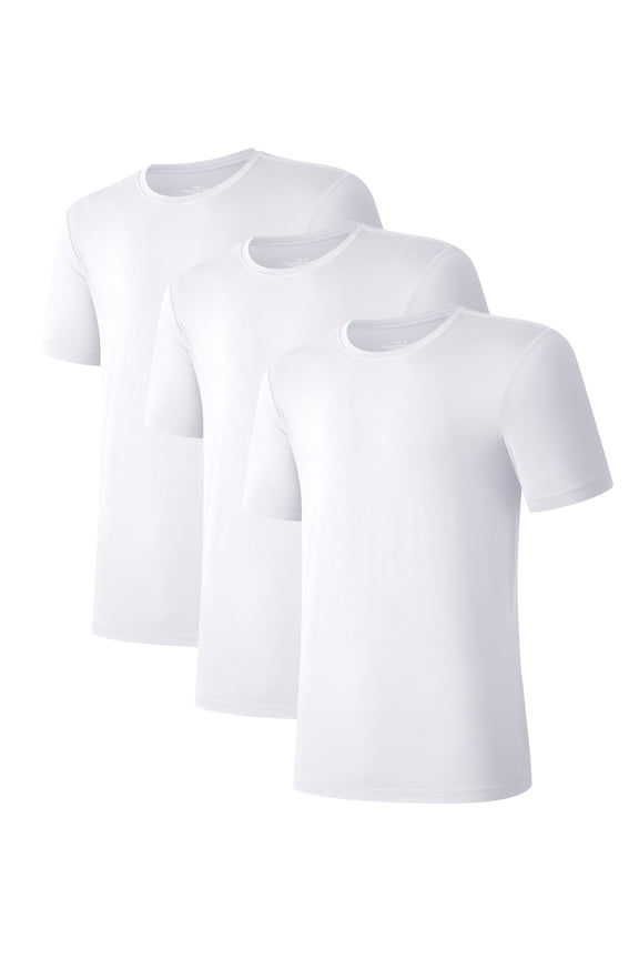 Men's Undershirts Bamboo Moisture-Wicking Crewneck T Shirts, Slim Fit Stretch Soft Tees for Men, 3 or 6 Pack(White, 2XL)
