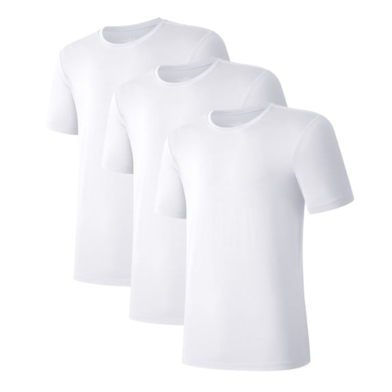 EA'S SECRET Men's Undershirts Bamboo Moisture-Wicking Crewneck T Shirts, Slim Fit Stretch Soft Tees for Men, 3 or 6 Pack(White, L)