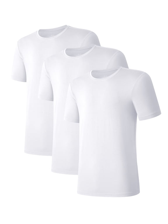 Men's Undershirts Bamboo Moisture-Wicking Crewneck T Shirts, Slim Fit Stretch Soft Tees for Men, 3 or 6 Pack(White, XL)