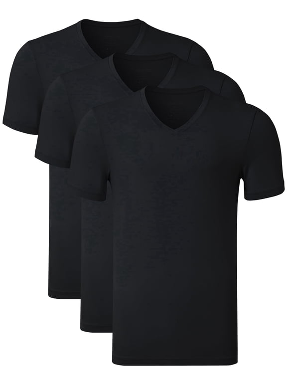 Men's Undershirts Bamboo Rayon T Shirt Stretchy V Neck Moisture Wicking Tagless Tees for Men 3 Pack(3B,L)