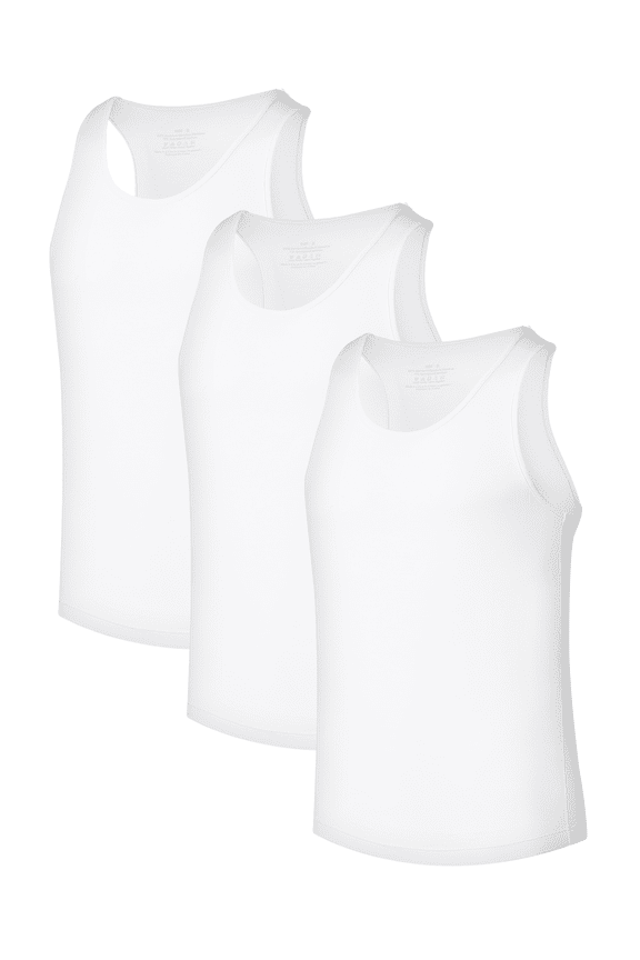 Men's Undershirts Sleeveless Bamboo Rayon Tank Shirts Stretchy Crew Neck Tank Tops for Men 3 Pack (3W,L)