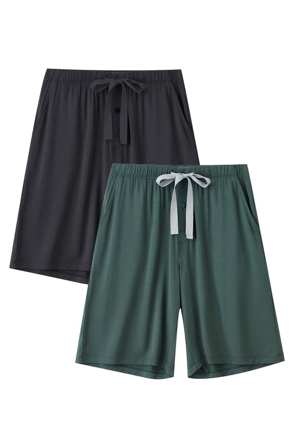 Mens Bamboo Rayon Pj Pants Button Fly Short Lounge Sleep Short Bottoms Soft Elastic Waistband Drawstring with Pockets (BA, M)