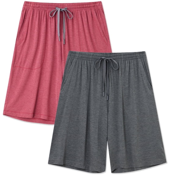 EA'S SECRET Mens Pajama Shorts Bamboo Rayon Sleep Shorts Soft Comfy Bottoms Lounge Pants with Pockets 2 Pack(Heather Grey&Heather Red,L)