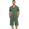 thumbnail image 1 of EA'S SECRET Mens Pajamas Set 100% Cotton Short Sleepwear Sets Classic Button Down Loungewear Summer Mens Pjs Sets With Pockets (Army Green,S), 1 of 7