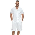 thumbnail image 1 of EA'S SECRET Mens Pajamas Set 100% Cotton Short Sleepwear Sets Classic Button Down Loungewear Summer Mens Pjs Sets With Pockets (White,XL), 1 of 8