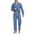 thumbnail image 1 of EA'S SECRET Mens Pajamas Set 100% Cotton Sleepwear Button Down Pajamas for Men Long Sleeve Lounge Pjs with Pockets & Fly(Blue,L), 1 of 9