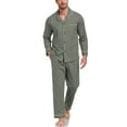 thumbnail image 1 of EA'S SECRET Mens Pajamas Set Soft 100% Cotton Notched Collar Pajamas for Men Long Sleeve Button Down Pjs Mens Sleepwear with Pockets(Army Green,L), 1 of 7