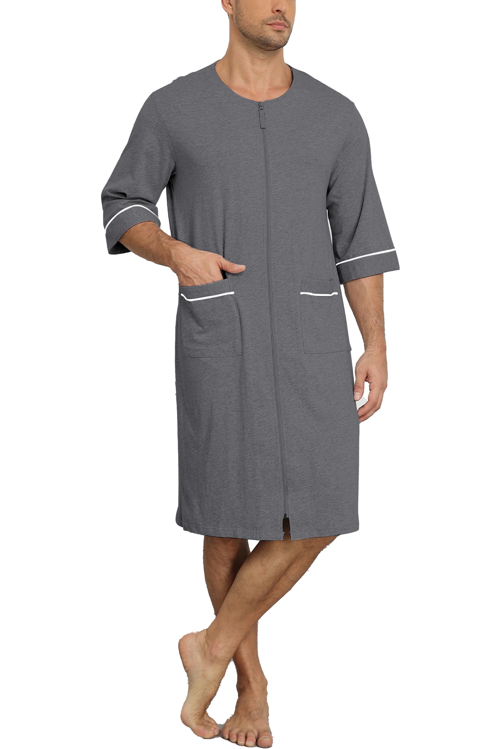 Man House Robe EA'S SECRET Mens Robes 100% Cotton Kimono House Coat Summer Zipper ...