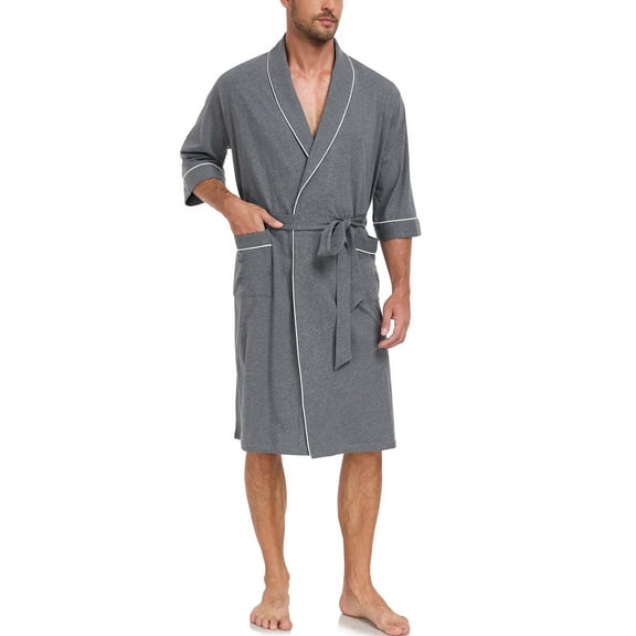 EA'S SECRET Mens Robes 100% Cotton Lightweight Kimono Bathrobe Soft Robe ShorttSleeve Sleepwear Soft Knee Length Robe with Pockets Spa Robes for Men (Dark Grey,M)