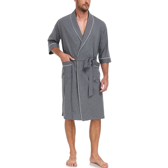 EA'S SECRET Mens Robes 100% Cotton Lightweight Kimono Bathrobe Soft Robe ShorttSleeve Sleepwear Soft Knee Length Robe with Pockets Spa Robes for Men (Dark Grey,XL)