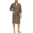 thumbnail image 1 of EA'S SECRET Mens Robes 100% Cotton Lightweight Kimono Bathrobe Soft Robe ShorttSleeve Sleepwear Soft Knee Length Robe with Pockets Spa Robes for Men (Olive Green,L), 1 of 7