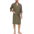 thumbnail image 1 of EA'S SECRET Mens Robes 100% Cotton Lightweight Kimono Bathrobe Soft Robe ShorttSleeve Sleepwear Soft Knee Length Robe with Pockets Spa Robes for Men (Olive Green,XL), 1 of 8