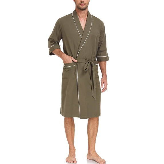 EA'S SECRET Mens Robes 100% Cotton Lightweight Kimono Bathrobe Soft Robe ShorttSleeve Sleepwear Soft Knee Length Robe with Pockets Spa Robes for Men (Olive Green,XL)
