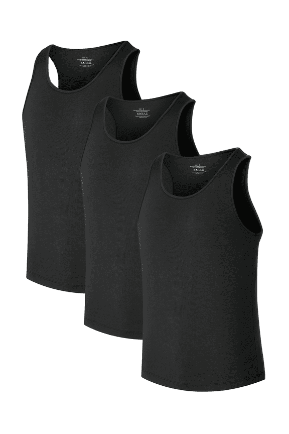 Mens Undershirts Tank Tops Men Crew Neck Stretchy Men's Sleeveless Undershirts Bamboo Rayon Tank Shirts 3 Pack (3B,M)