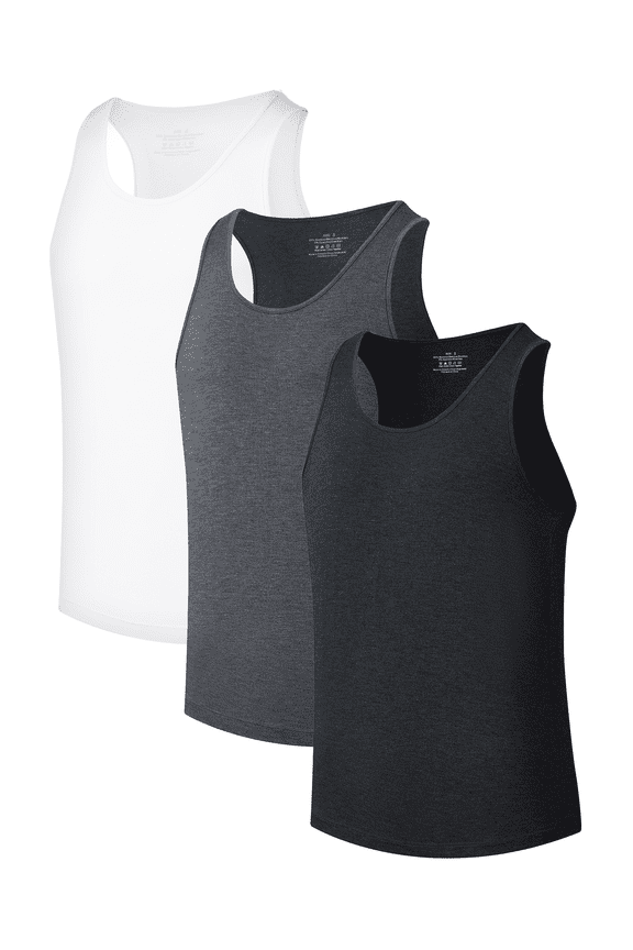 Mens Undershirts Tank Tops Men Crew Neck Stretchy Men's Sleeveless Undershirts Bamboo Rayon Tank Shirts 3 Pack (3M,L)