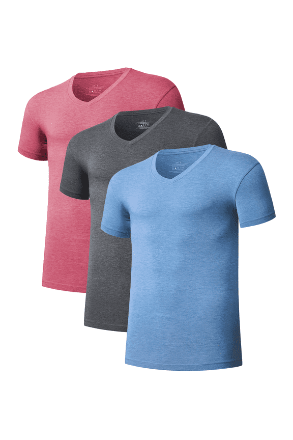 Mens Undershirts V Neck Breathable Stretchy Bamboo Rayon for Men Tagless Tees Slim Fit 3 Pack(3K,L)