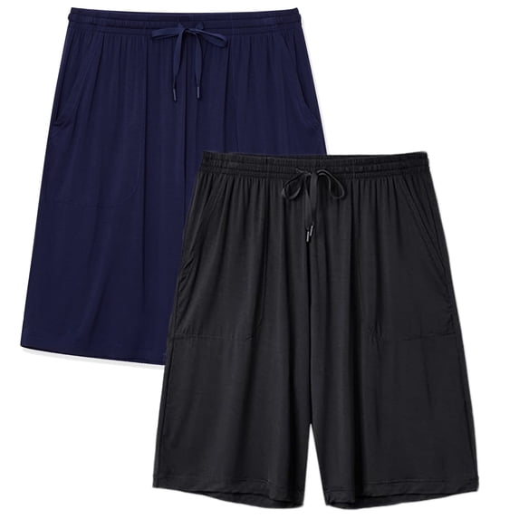 EA'S SECRET Men's Pajama Shorts for Men Bamboo Rayon Bottoms Soft Sleep Pants Lounge Sleepwear with Pockets 2 Pack(Black&Navy Blue,XL)