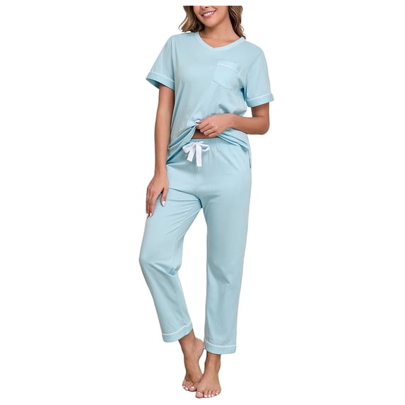 EA'S SECRET Pajamas for Women Set V Neck Short Sleeve Lounge Set ...