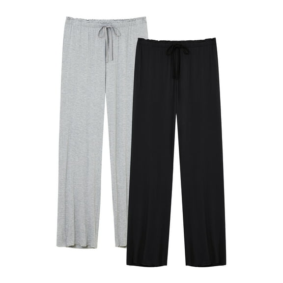 EA'S SECRET Wide Leg Pajama Pants for Women Bamboo High Waist Sweatpants Casual Lounge Yoga Pants Sleep Bottoms(Black&Light Gray,XL)