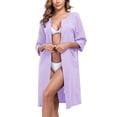 thumbnail image 1 of EA'S SECRET Women's Lightweight 100% Cotton Mid-Length Robe Zip Front Bathrobe 3/4 Sleeve Spa Kimono Robe Bridesmaid Bride Party Robes Sleepwear Bath Robes with Pockets(Purple,L), 1 of 8