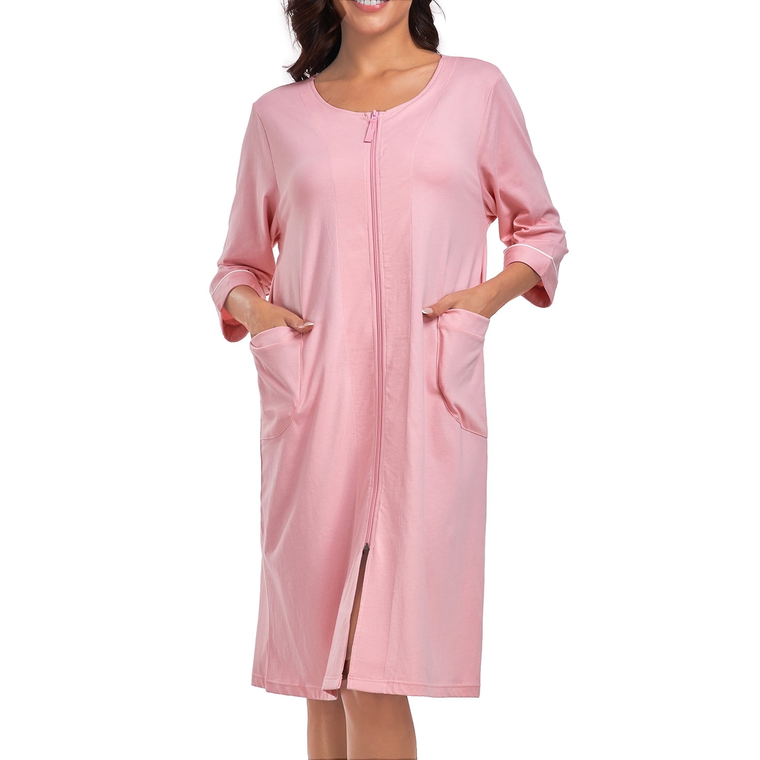 EA'S SECRET Women's Lightweight 100% Cotton Mid-Length Robe Zip Front ...