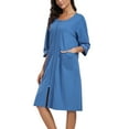 thumbnail image 1 of EA'S SECRET Women's Lightweight 100% Cotton Mid-Length Robe Zip Front Bathrobe 3/4 Sleeve Spa Kimono Robe Bridesmaid Bride Party Robes Sleepwear Bath Robes with Pockets(Blue,M), 1 of 7