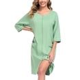 thumbnail image 1 of EA'S SECRET Women's Lightweight 100% Cotton Mid-Length Robe Zip Front Bathrobe 3/4 Sleeve Spa Kimono Robe Bridesmaid Bride Party Robes Sleepwear Bath Robes with Pockets(Sage Green,M), 1 of 1