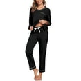thumbnail image 1 of EA'S SECRET Women's Pajama Set 100% Cotton 2 Piece Lounge Pjs Soft Sleepwear Fall Long Sleeve Long Pant With Pockets(Black,L), 1 of 10