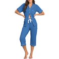 thumbnail image 1 of EA'S SECRET Women's Pajama Sets 100% Cotton Pajamas for Women Summer Button Up Sleepwear Short Sleeve Loungewear Capri Ladies Pyjamas(Azure,L), 1 of 8