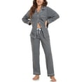 thumbnail image 1 of EA'S SECRET Womens 100% Cotton Pajama Sets Long Sleeve Sleepwear Soft Button Down Loungewear Nightwear Pjs Set with Pocket S-XXL(Deep Grey,L), 1 of 7
