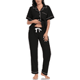 thumbnail image 1 of EA'S SECRET Womens 100% Cotton Pajamas Set Short Sleeve & Long Pants Pjs Set Button Down Sleepwear with Pockets(Black,L), 1 of 9