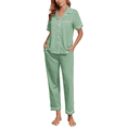 thumbnail image 1 of EA'S SECRET Womens 100% Cotton Pajamas Set Short Sleeve & Long Pants Pjs Set Button Down Sleepwear with Pockets(Sage Green,2XL), 1 of 8