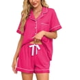 thumbnail image 1 of EA'S SECRET Womens 100% Cotton Pajamas Set Short Sleeve Sleepwear Button Down Pjs Soft 2 Piece Lounge Set with Pockets(Hot Pink,L), 1 of 8