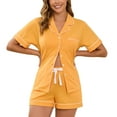 thumbnail image 1 of EA'S SECRET Womens 100% Cotton Pajamas Set Short Sleeve Sleepwear Button Down Pjs Soft 2 Piece Lounge Set with Pockets(Marigold,2XL), 1 of 7