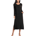 thumbnail image 1 of EA'S SECRET Womens Nightgown Full Length Casual Loungewear Long Sleeve V Neck Nightshirt with Pockets(Black,2XL), 1 of 9
