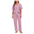 thumbnail image 1 of EA'S SECRET Womens Pajama Sets 100% Cotton Short Sleeve Top with Long Pants Sleepwear 2 Piece V Neck Loungewear Soft Knit (Dusty Rose,L）, 1 of 9