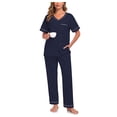 thumbnail image 1 of EA'S SECRET Womens Pajama Sets 100% Cotton Short Sleeve Top with Long Pants Sleepwear 6 Piece V Neck Loungewear Soft Knit (Navy Blue,2XL), 1 of 9